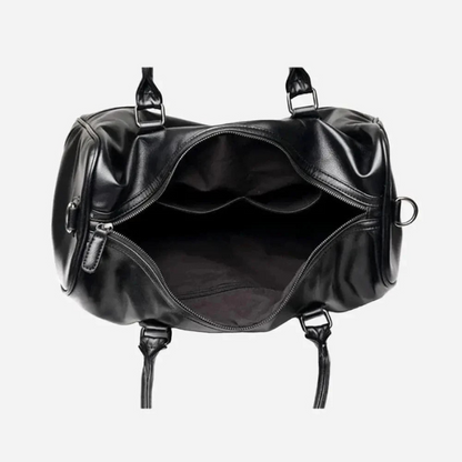Large Leather Weekend Duffel Bag Black