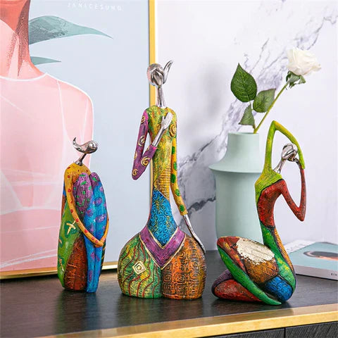Colourful Female Figurine Resin Art Sculpture for Home