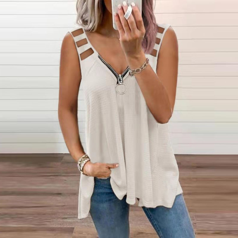 Ladies' Tank Half Zip Sports Top - Luxivelle
