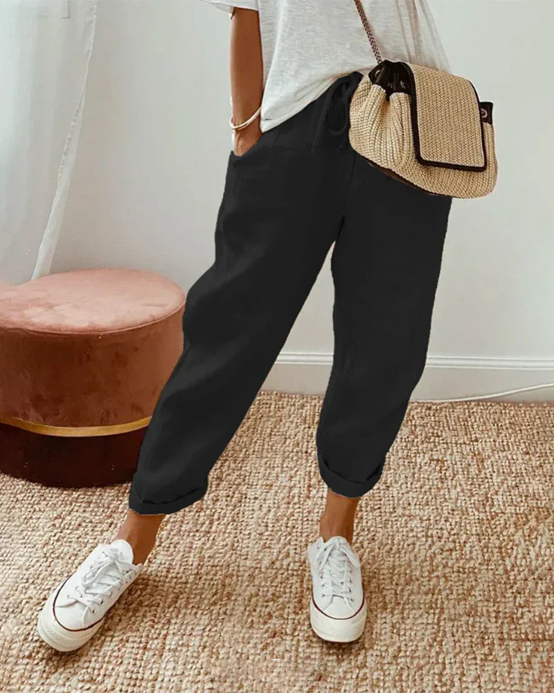 Nives | Women's White Linen Pants - Elegant Summer Straight-Leg Design 4