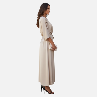 Women's Satin Maxi Dress - Elegant V-Neck Batwing Sleeve Evening Gown