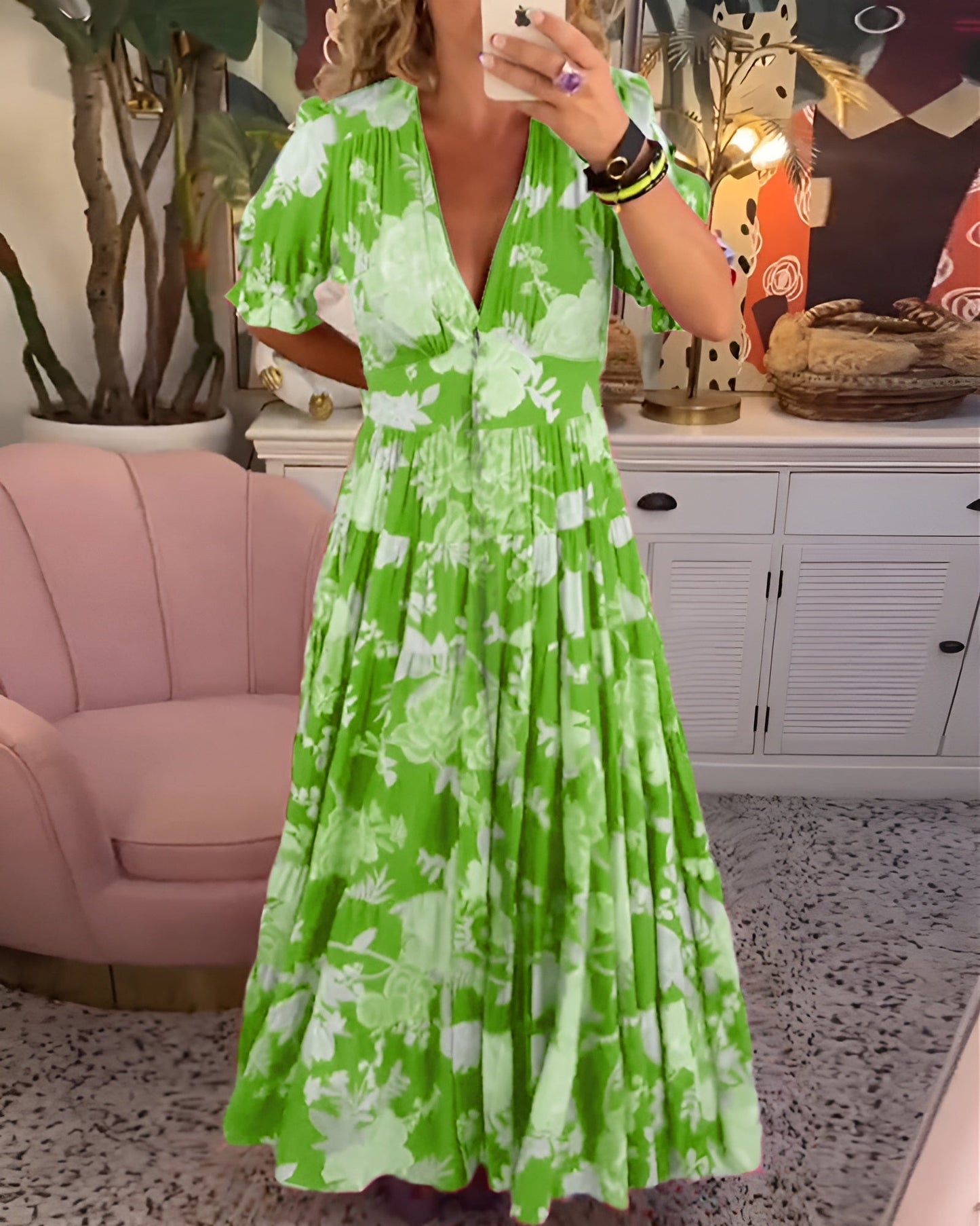 Pretty Flower V-Neck Summer Dress