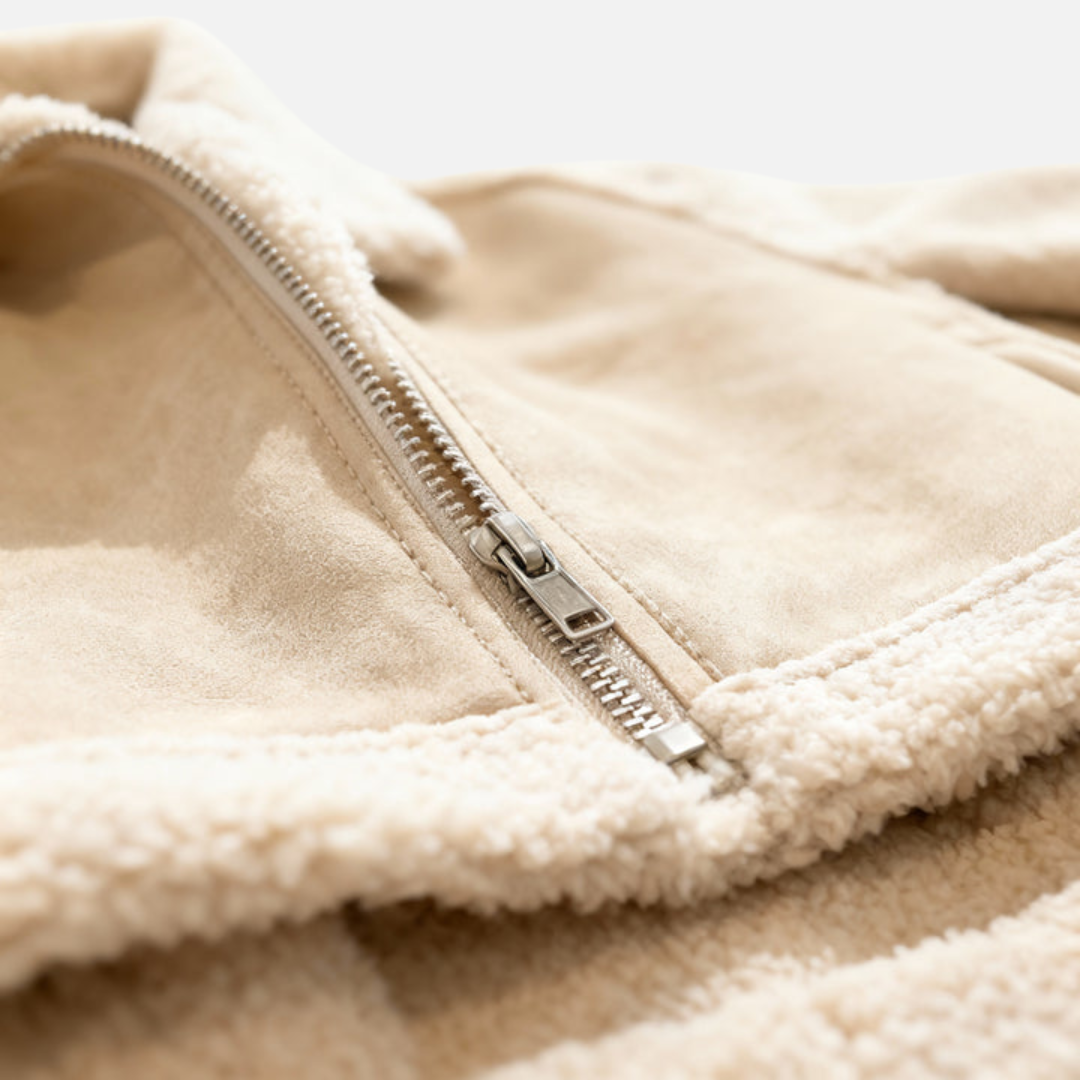 Women's Sherpa Aviator Jacket - Suede Biker Coat with Faux Fur Lining