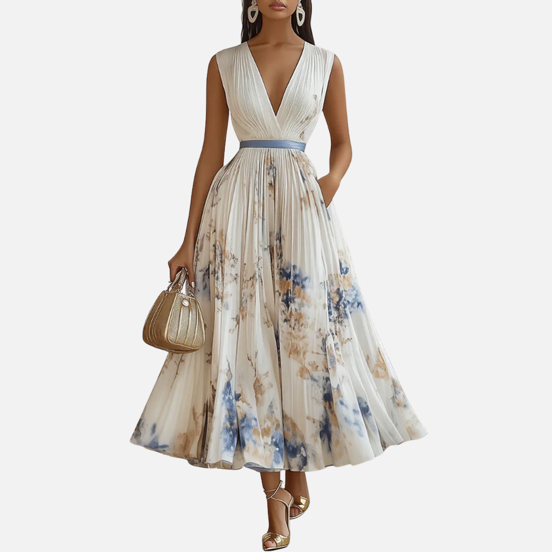 Olive | Floral Pleated Maxi Dress