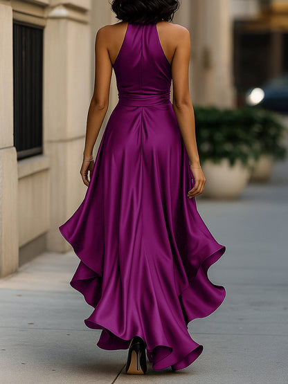 Elegant Satin Halter Neck Evening Dress