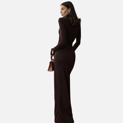 Women’s High Slit Maxi Dress - Long Sleeve Gown