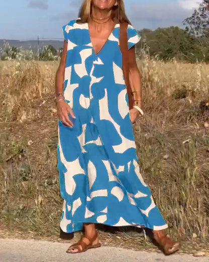 Trendy V Neck Floral Long Dress