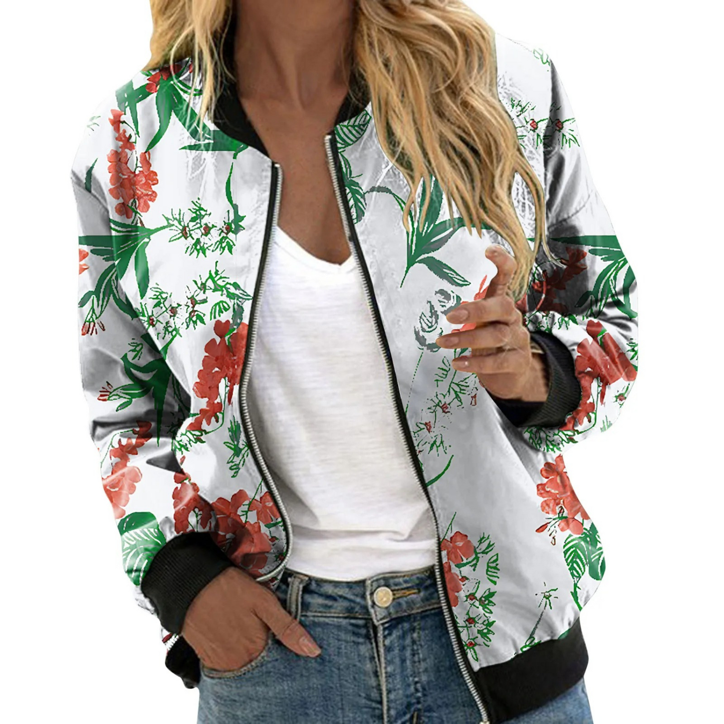Women's Floral Zip Up Jacket with Hood - Luxivelle