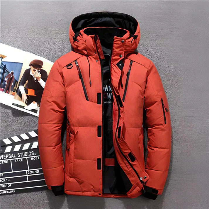 Warm Mens Parka Coat with Hood and Zip Pockets
