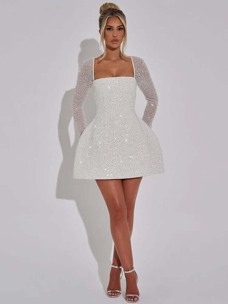 Glittering Tight Fit Mini Dress - Ladies Long Sleeve Clubwear
