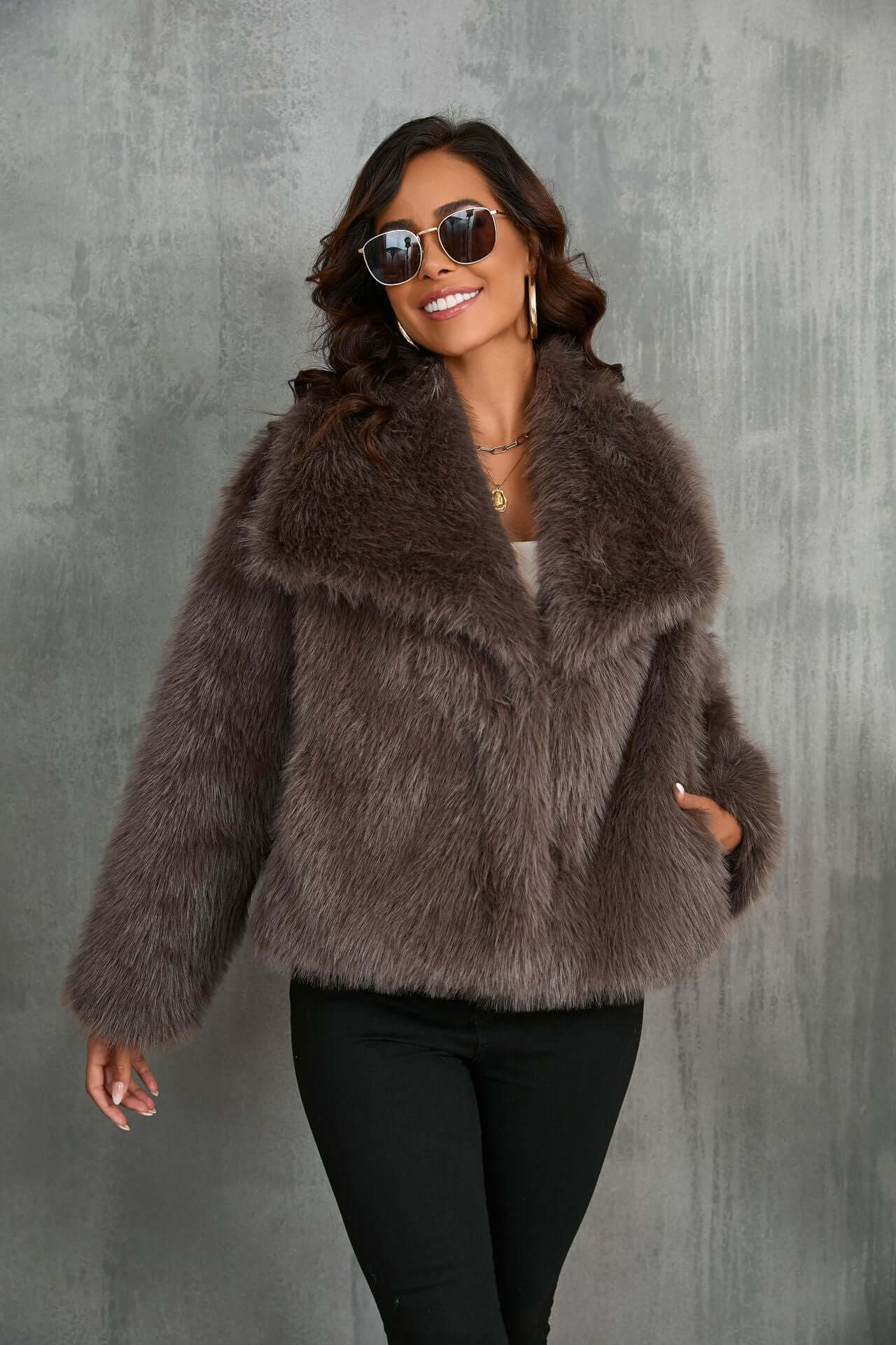 Brown Fake Fur Jacket
