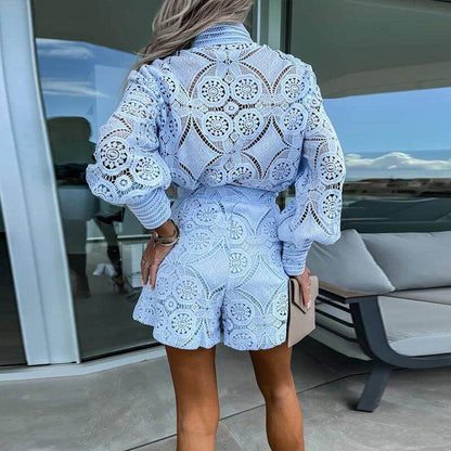 Comfy Lounge Wear Long Sleeve Shirt and Shorts Set