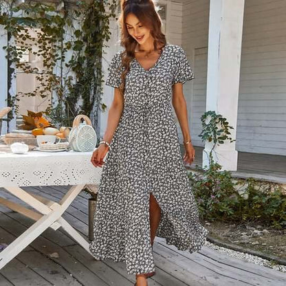Ladies' Vintage Flower Knee Length Dress - Luxivelle