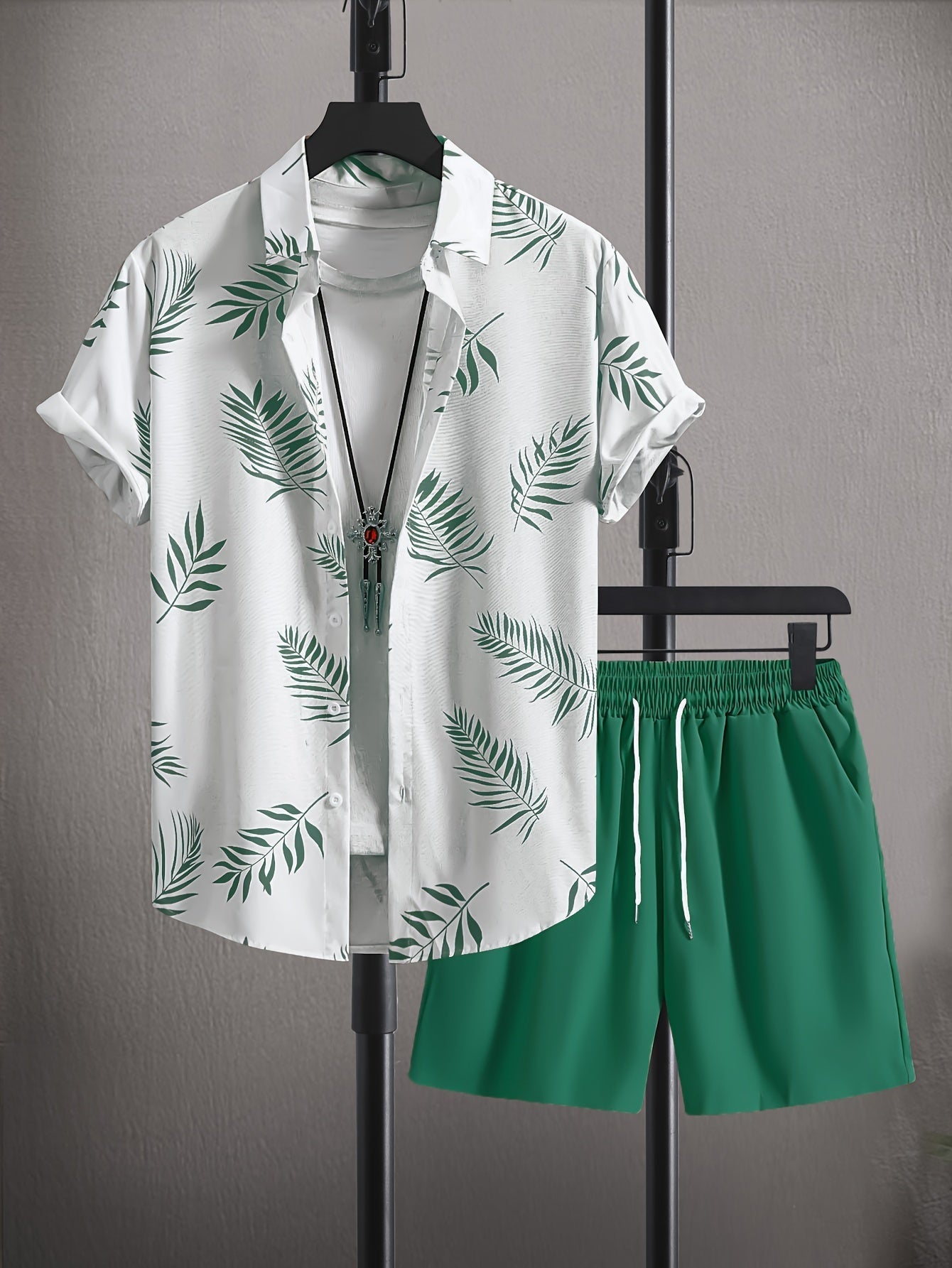 Casual Mens Short Sleeve Leaf Print Shirt