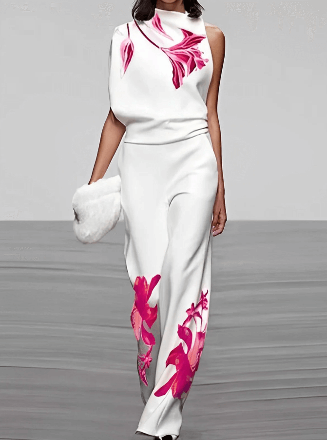 Ladies' Flower Pattern Blouse and Trousers Suit