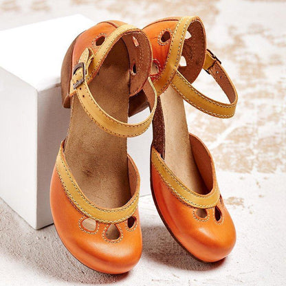 Ladies Classic Leather Low Heel Sandal Pumps