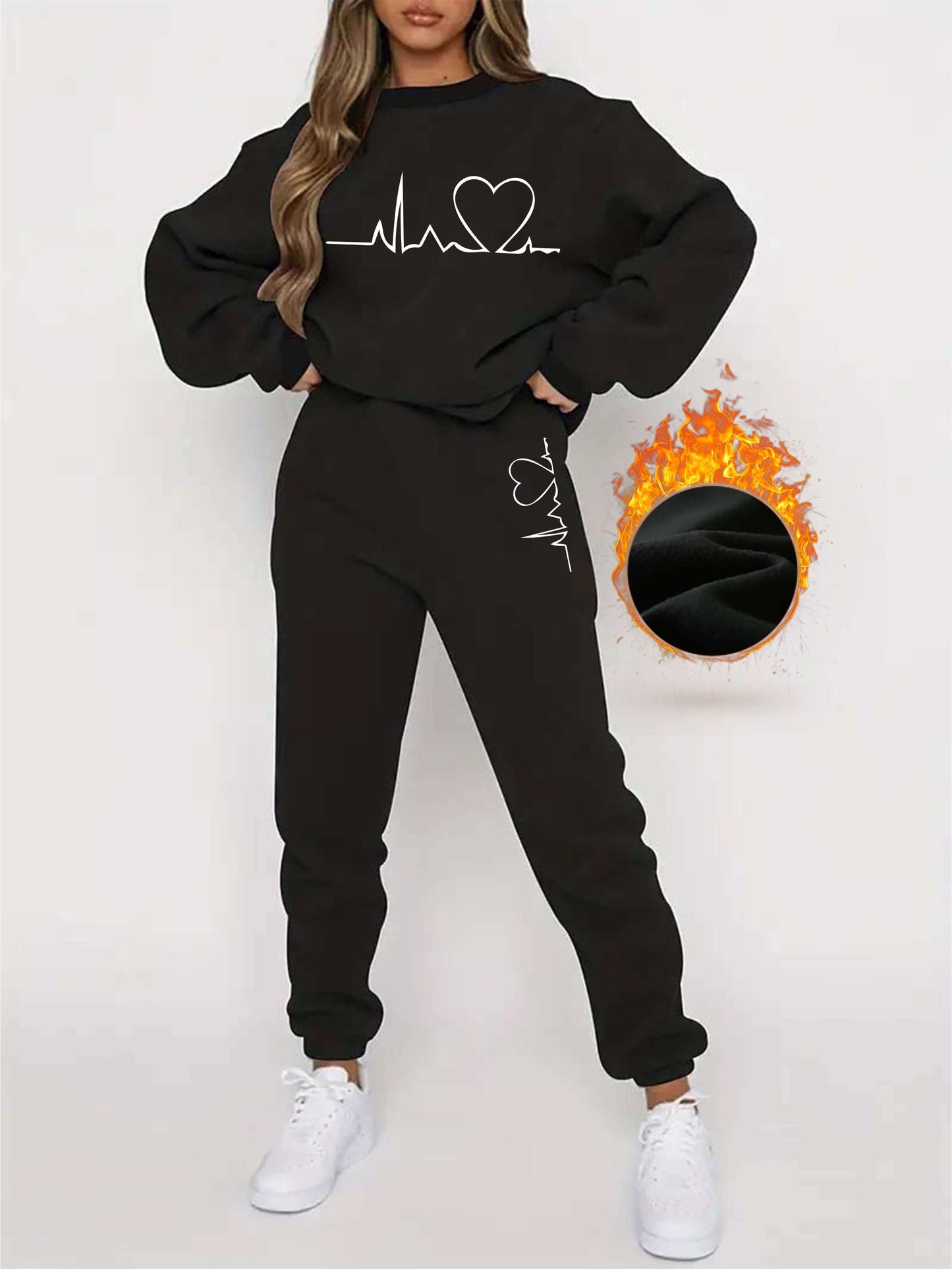 Love Pattern Sweat Suit Set - Luxivelle