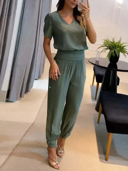 Ladies' V-Neck Blouse & Stretchy Trousers