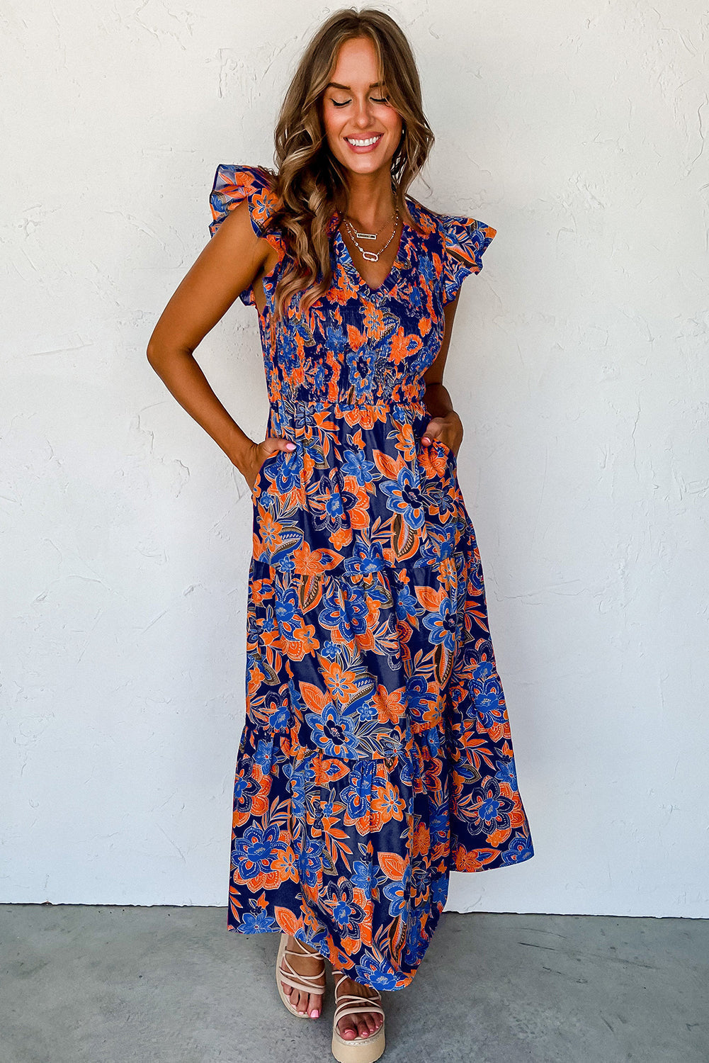 Chic Floral V-Neck Ruffle Dress