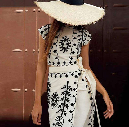 Decorative Short Top & Flowy Mid Skirt Outfit - Luxivelle
