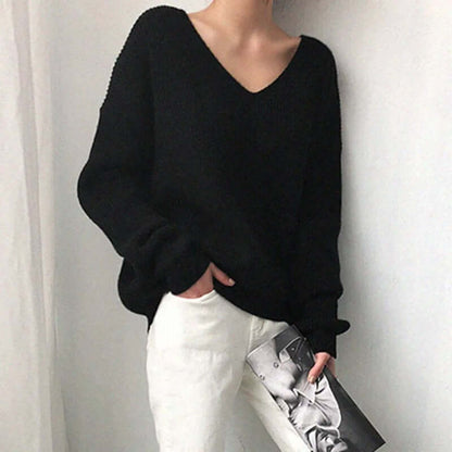 Casual Loose Fit V Neck Women's Sweater