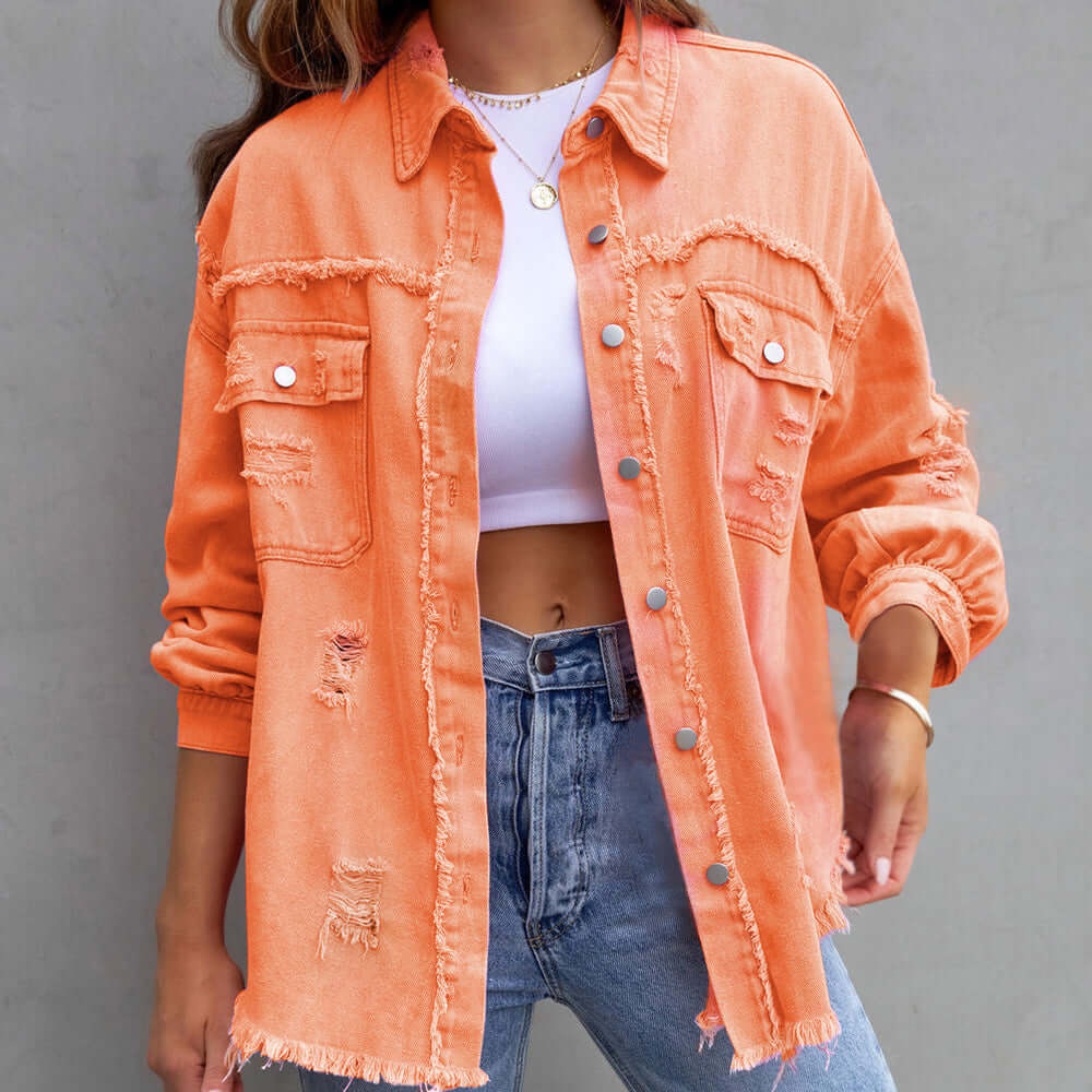Ripped Vintage Style Denim Jacket