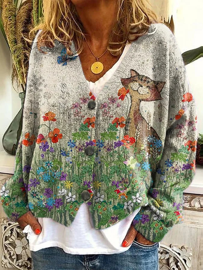 Kitty Printed Open Front Cardigan - Luxivelle