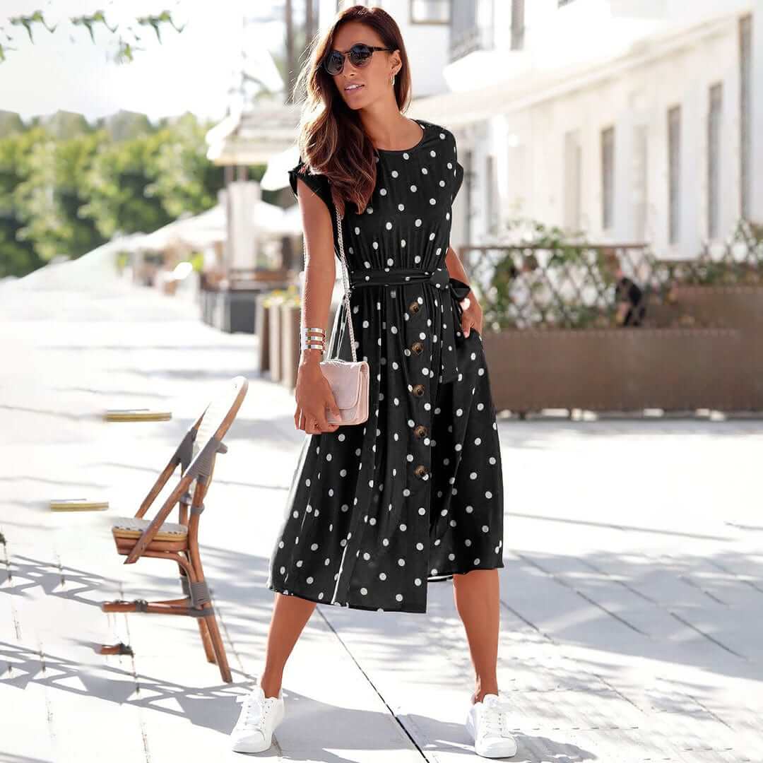 Comfy Spotted Knee Length Women's Dress - Luxivelle