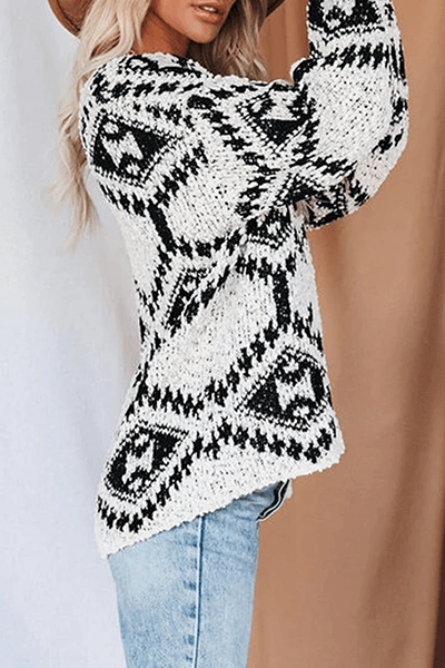 Women's Patterned Crew Neck Knit Sweater