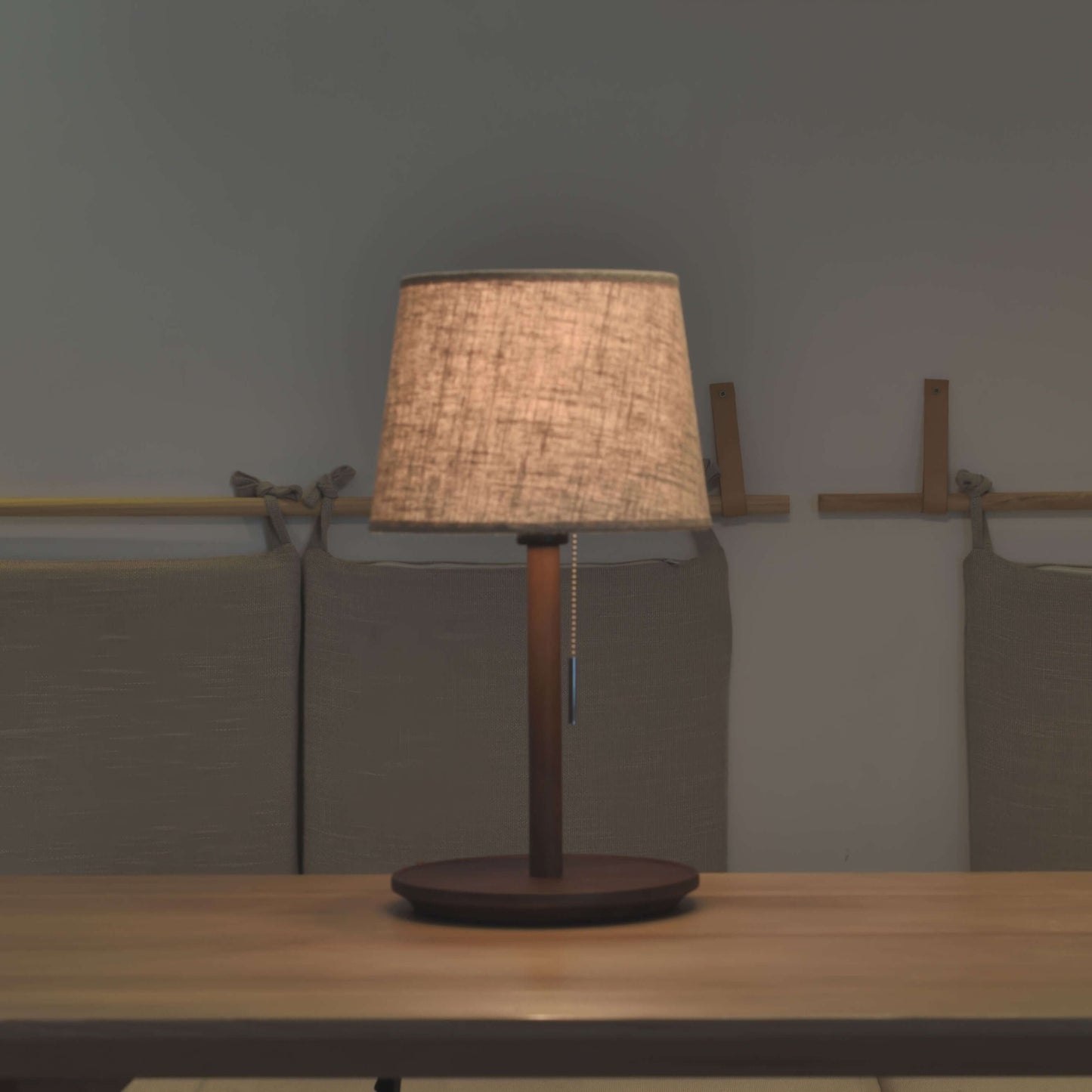 Rustic Brown Wooden Desk Lamp with Linen Shade