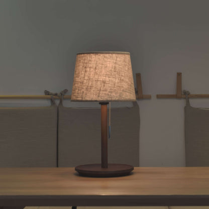 Rustic Brown Wooden Desk Lamp with Linen Shade