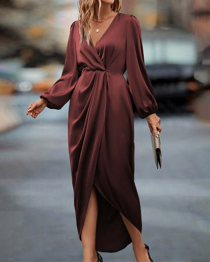 Fashionable V-Neck Bell Sleeve Dress