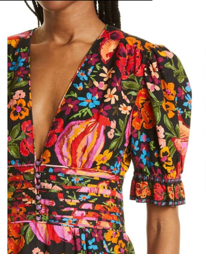 Colorful Ruffled Sleeved Knee Length Dress