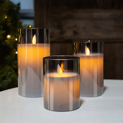 Set of 3 Authentic Faux Flame Candles in Clear Glass