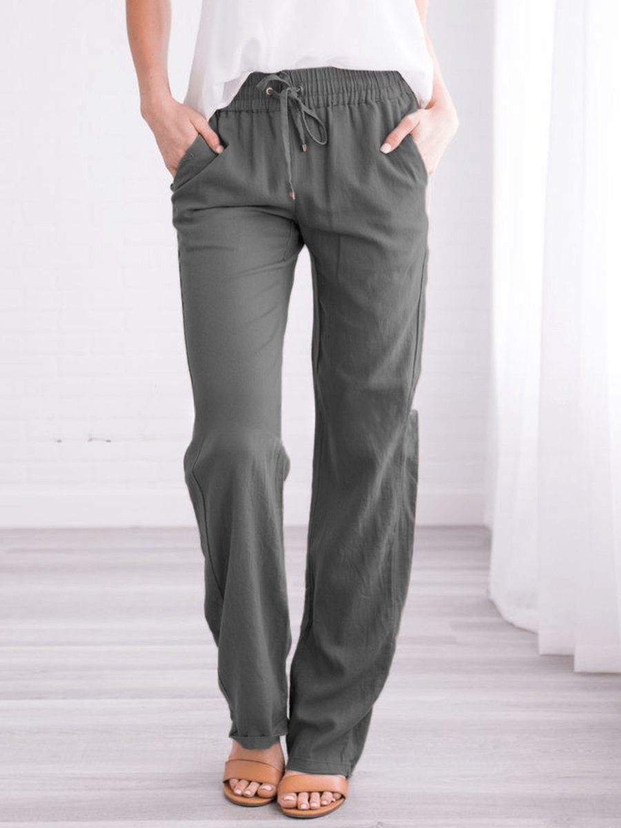 Relaxed Fit Linen Cotton Elastic Waist Pants - Luxivelle