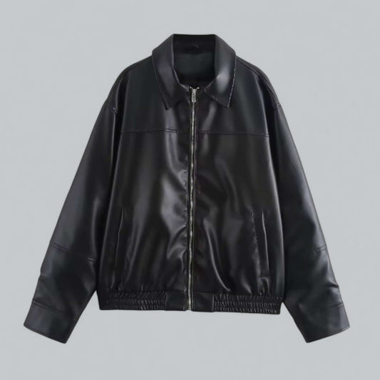 Classic Ladies Fake Leather Biker Jacket - Luxivelle