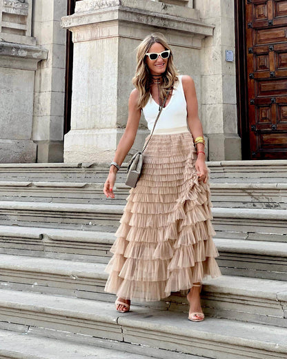 Flowy Layered Long Skirt