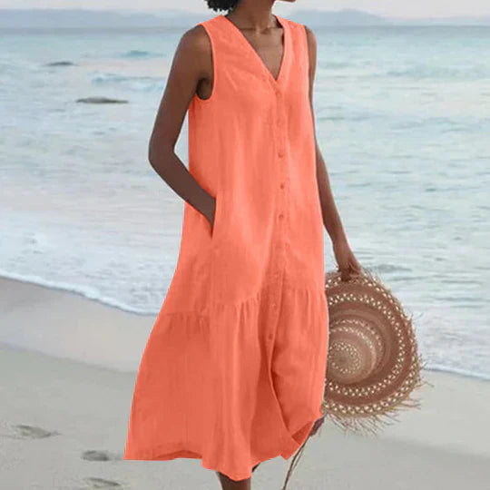Marie | Linen Maxi Dress for Women in Delicate Pink 5