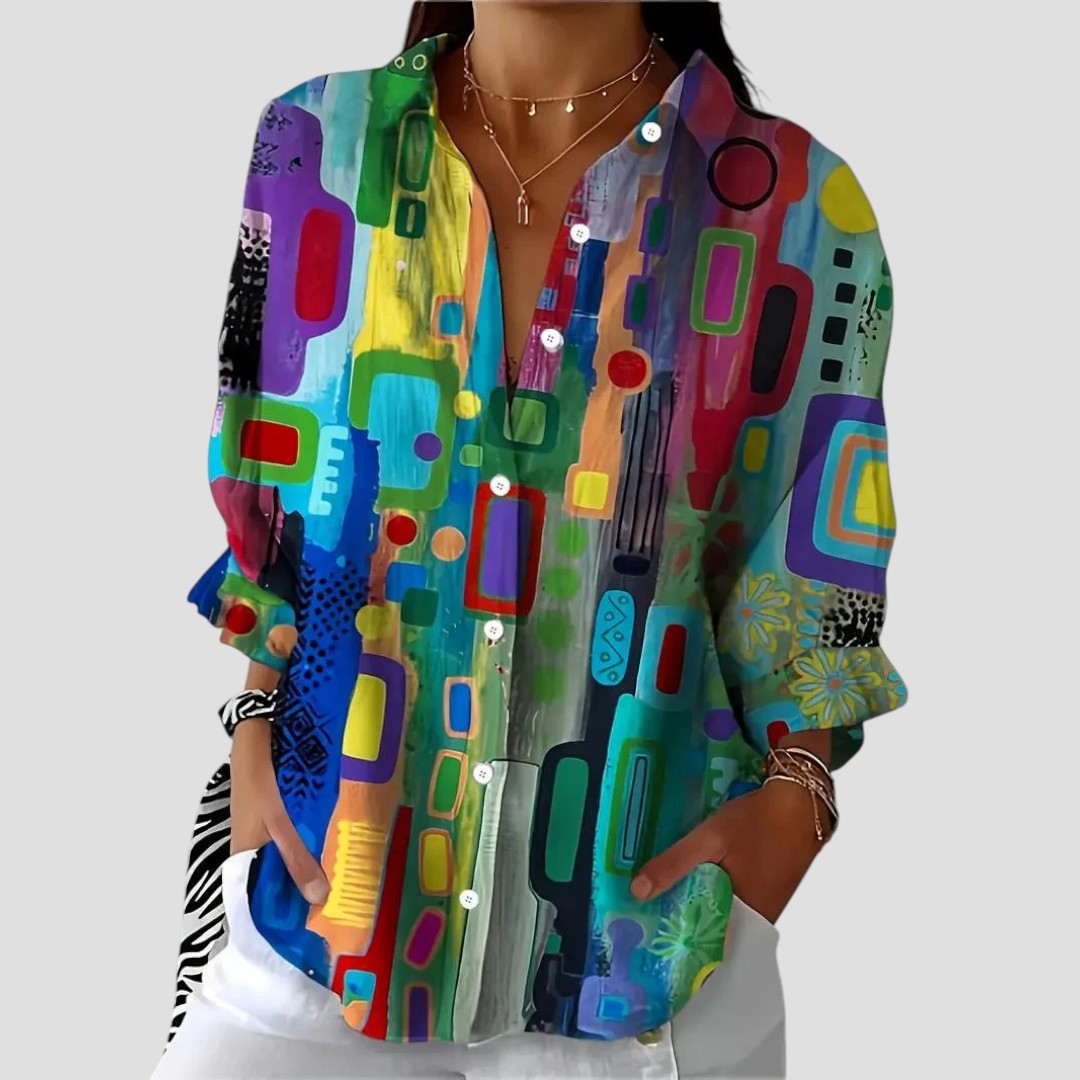 Stylish Geometric Print Women's Blouse - Luxivelle