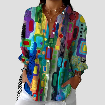 Stylish Geometric Print Women's Blouse - Luxivelle
