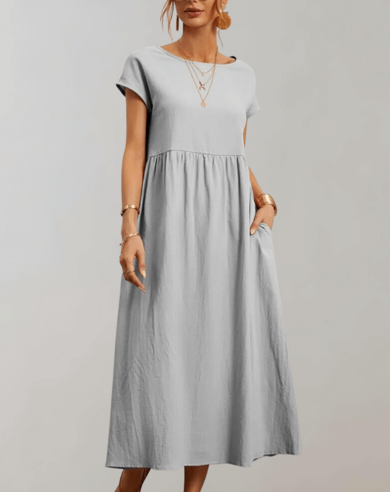 Relaxed Fit Round Neck Mid Dress - Luxivelle