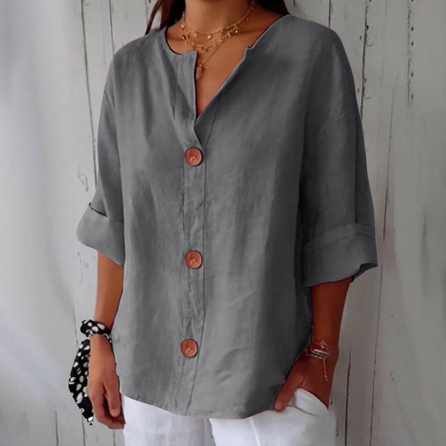 Relaxed Fit Soft Button Down Shirt For Ladies