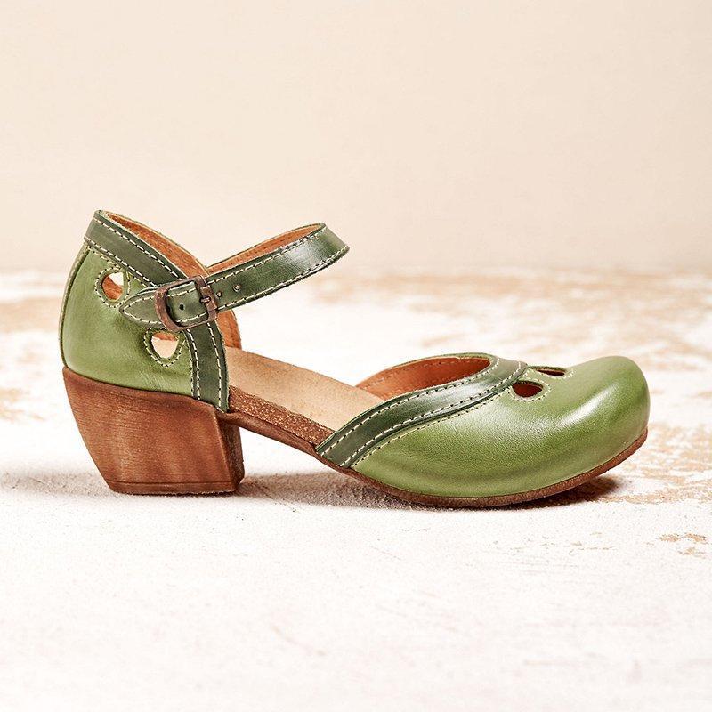 Ladies Classic Leather Low Heel Sandal Pumps