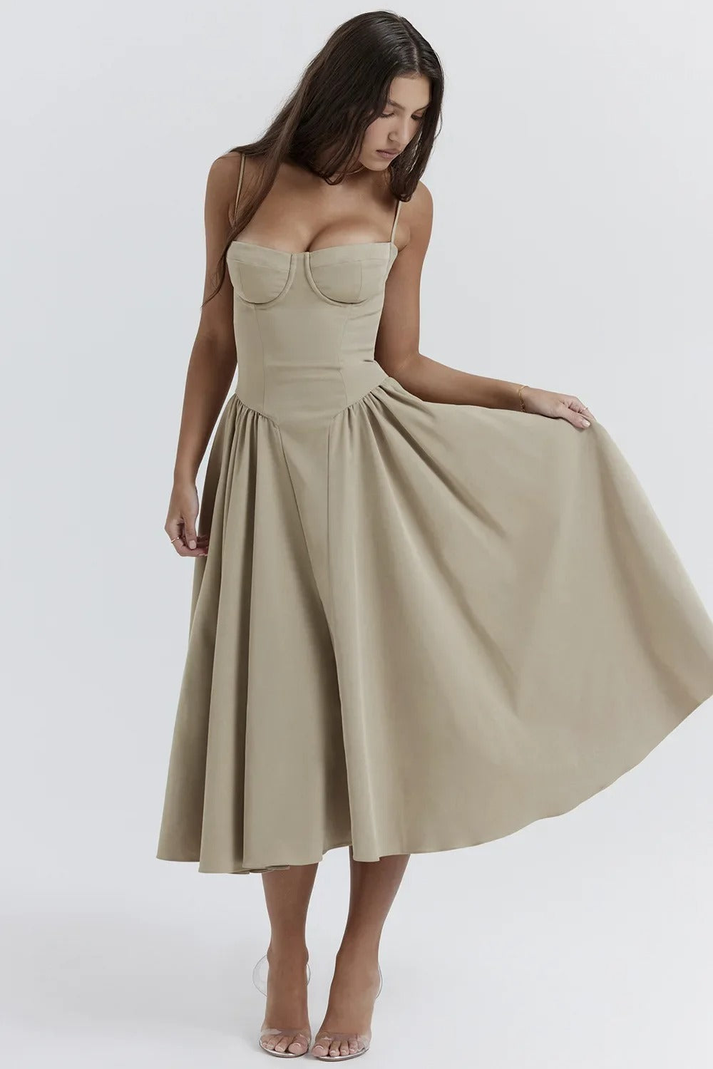 Billie | Sleeveless midi dress with corset cut