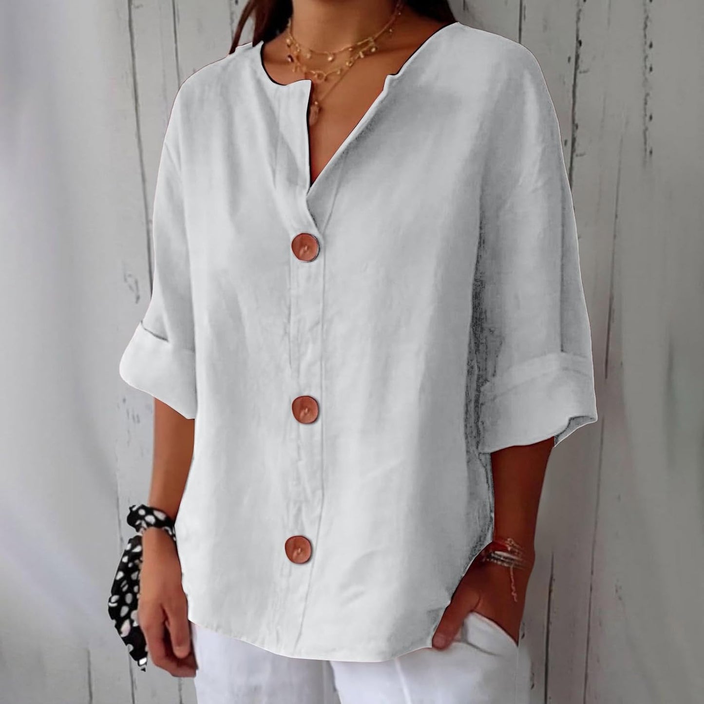 Relaxed Fit Soft Button Down Shirt For Ladies