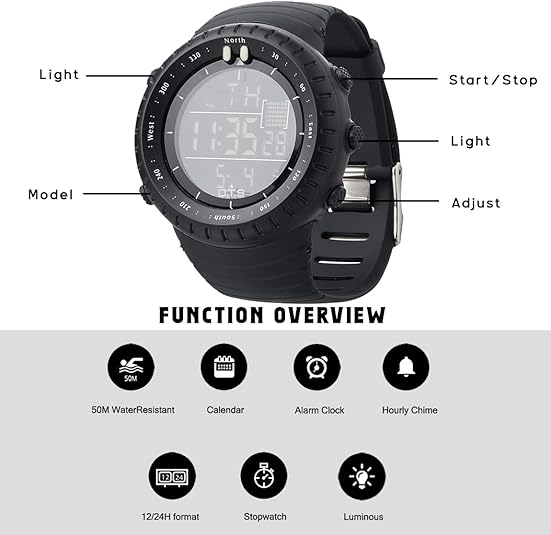 Rugged Men's Digital Outdoor Watch - Water Resistant & LED