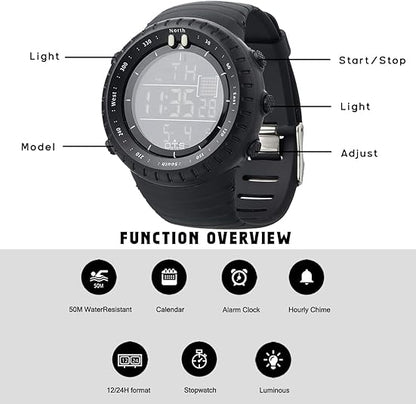 Rugged Men's Digital Outdoor Watch - Water Resistant & LED