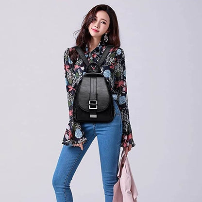 Secure Women's Leather Rucksack - Soft Genuine Sheepskin Backpack