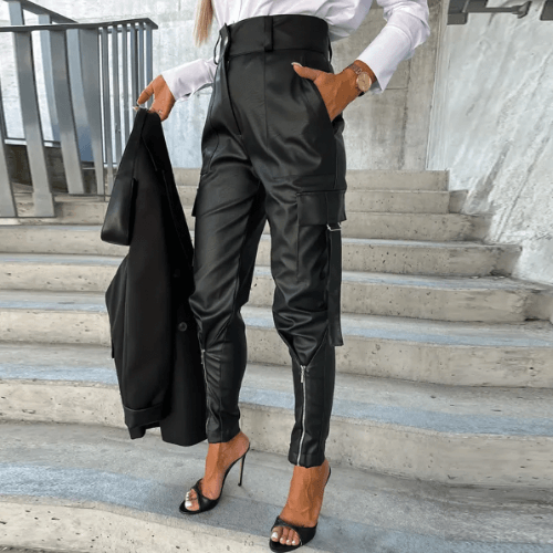 Ladies Fitted Synthetic Leather Combat Pants