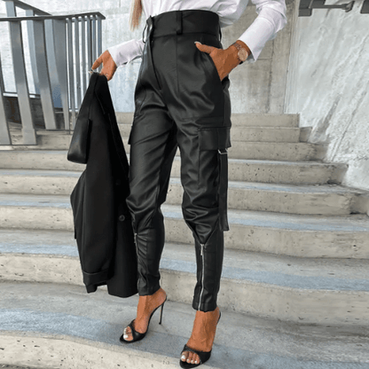 Ladies Fitted Synthetic Leather Combat Pants